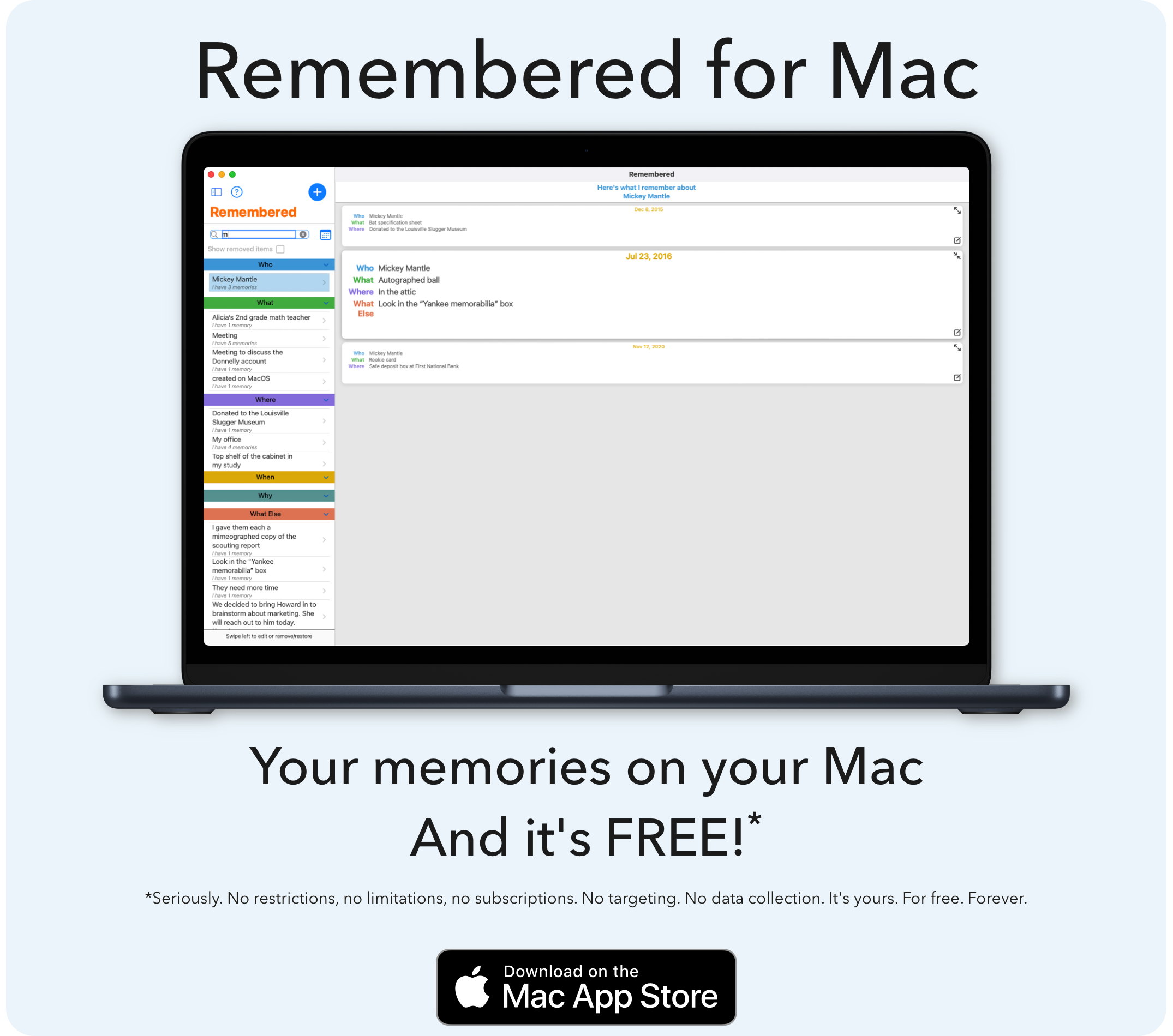 A link to Remembered on the Mac App Store